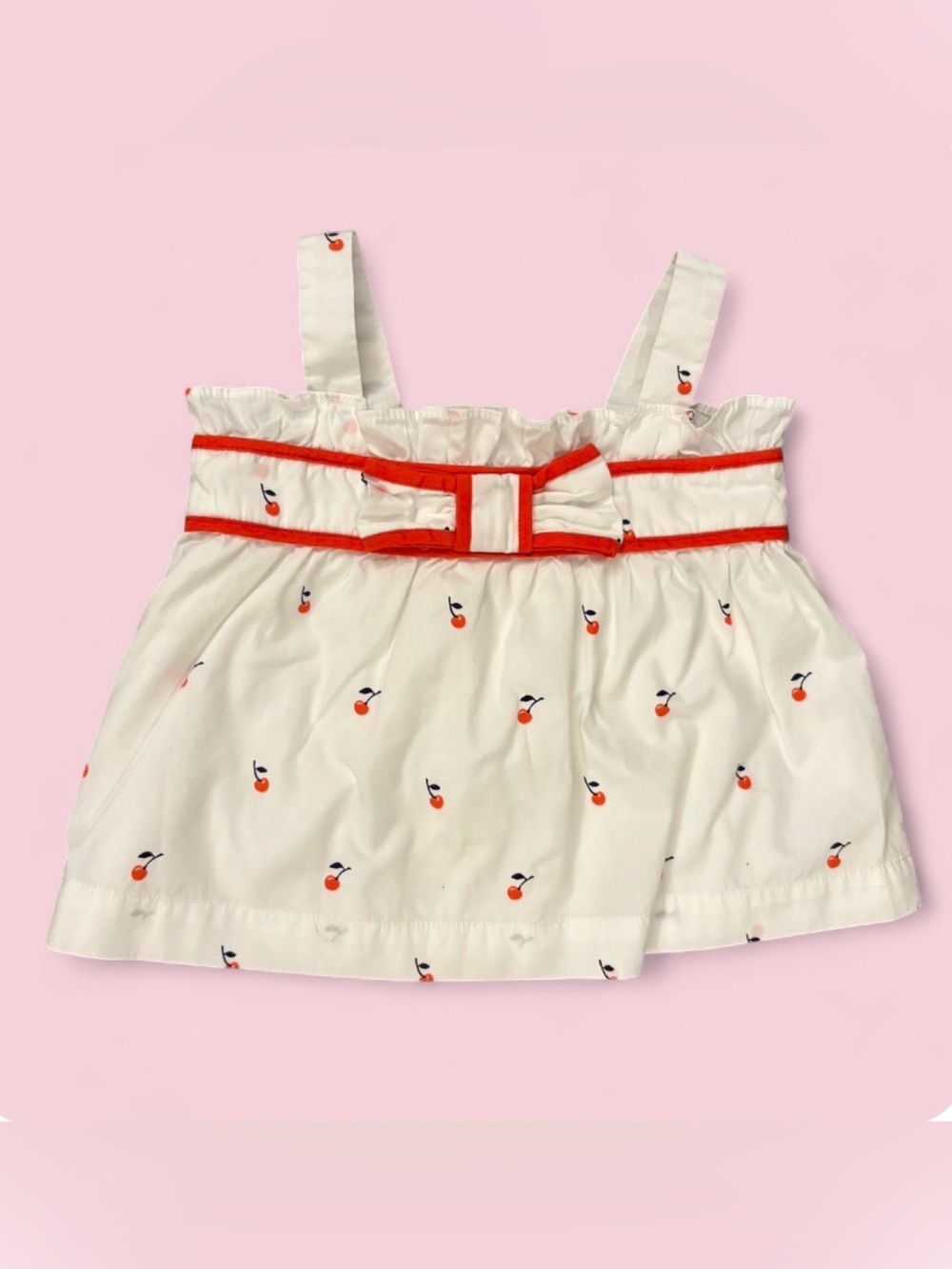 Janie and Jack Red & White Cherry Print Girls Bow Tank Top Sz 12-18M
